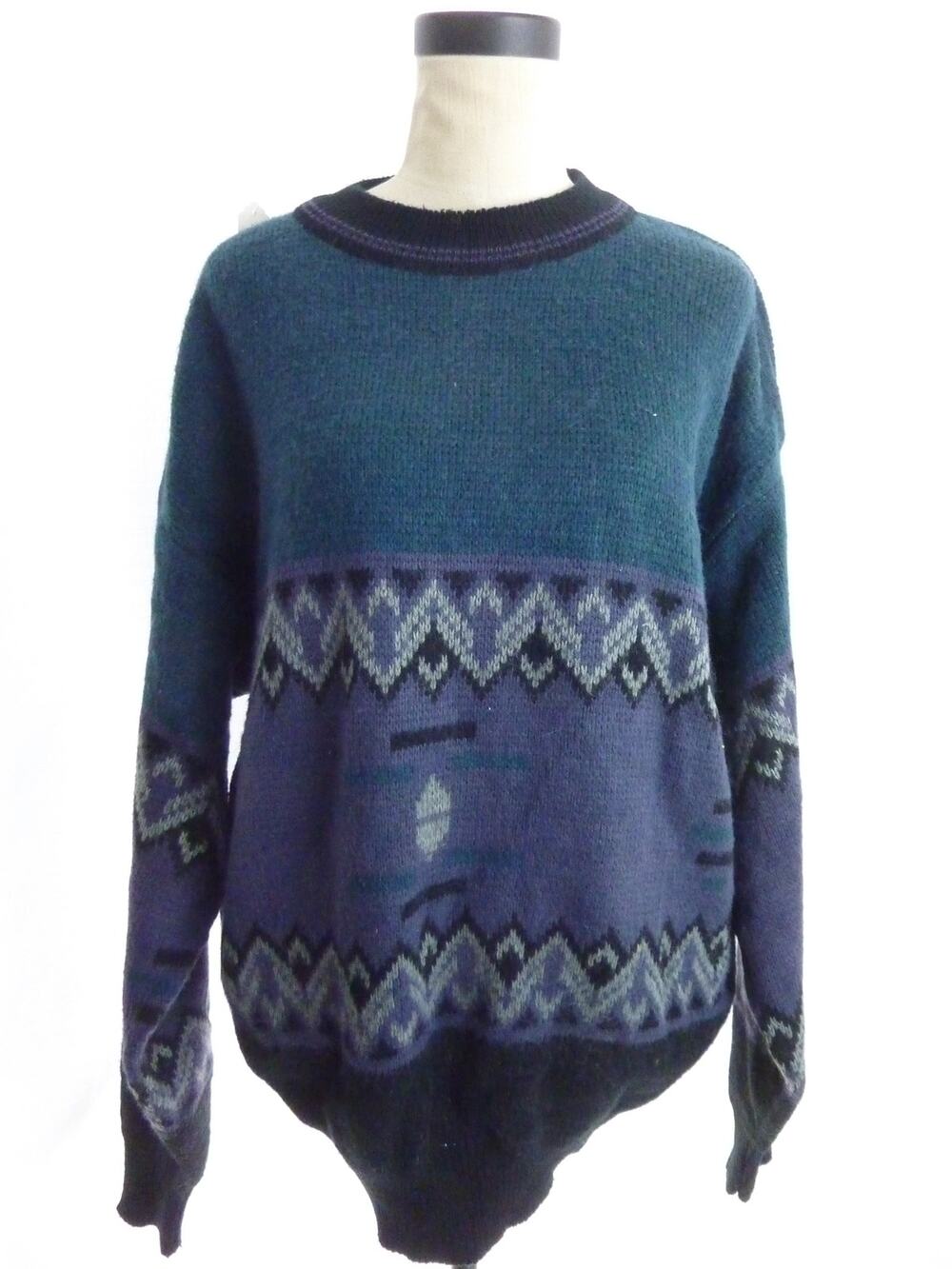 Anchor Blue Mens XL Vintage Wool Blend Knit Sweater Blue Black Grandpacore